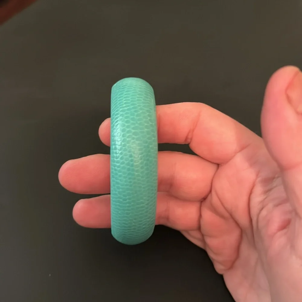 Vintage Plastic Bangle Bracelet, Faux Leather Exterior, Teal, Retro, Boho